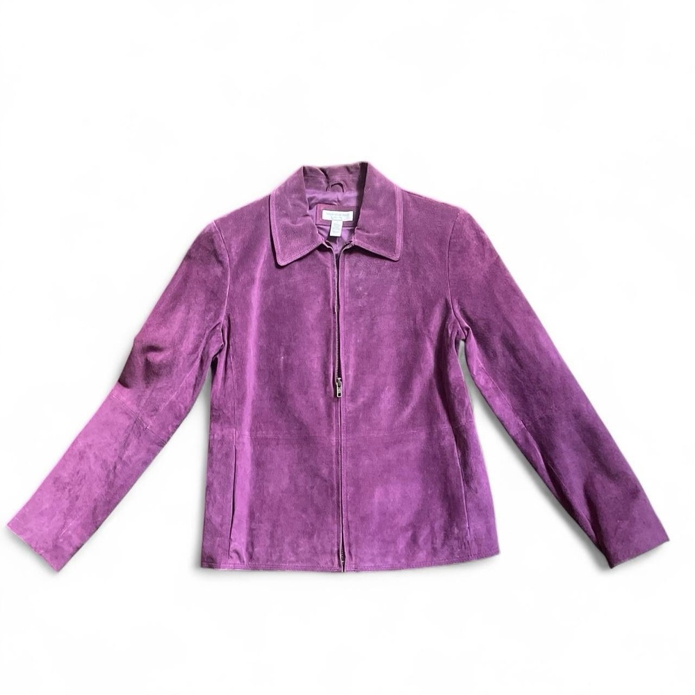 Vintage Colorful Cool Charter Club Purple Zip Up Suede Jacket Women's S